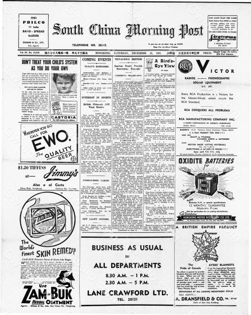 Hong Kong-Newsprint-SCMP-13 December 1941-pg1.jpg