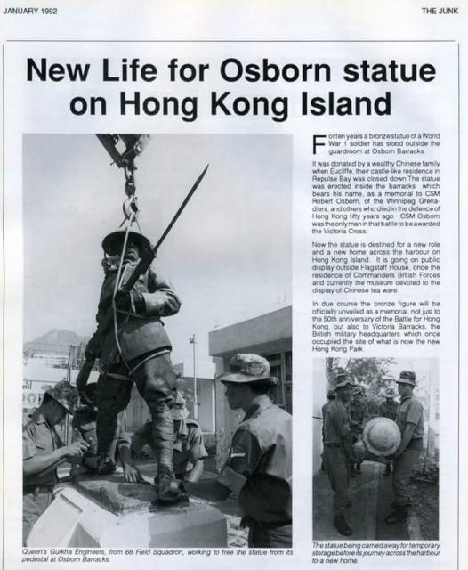 New life for Osborn statue on Hong Kong Island