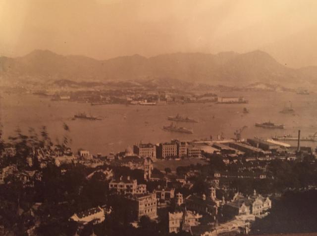 View to Kowloon from the funicular railway bridge on May Road