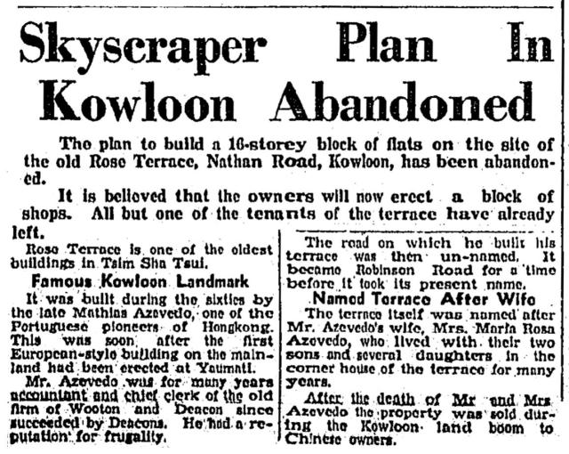 Skyscraper plan in Kowloon abandoned-HK Telegraph-15-06-1940
