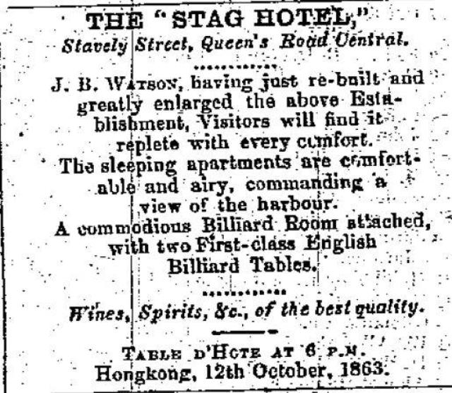 1864 Advertisment - Stag Hotel