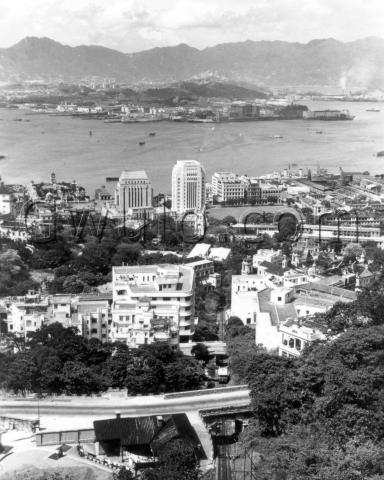 1952 View down the Peak Tram line and over Central