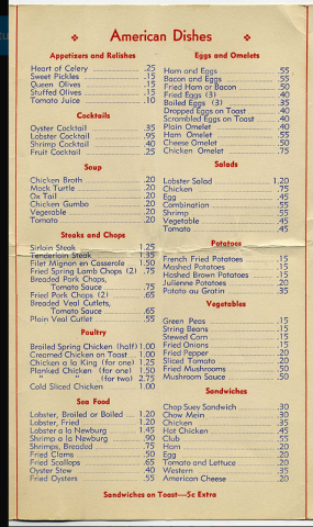 1945 american menu