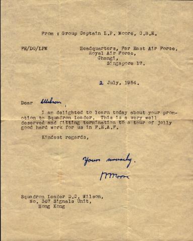 Letter from G/C Moore