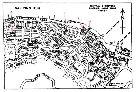 Map of past sites of the Harbour Office