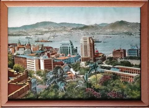 Embroidered image of Hong Kong in 1960
