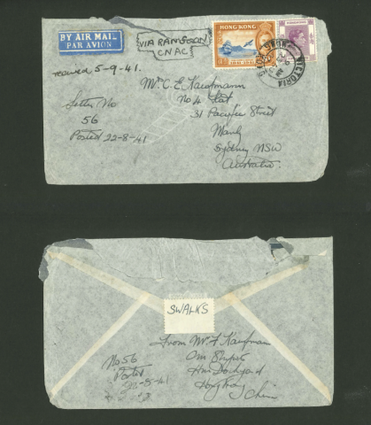 A letter from Mr. F.A. Kaufmann to Mrs. C.E. Kaufmann during WWII (23-08-1941)