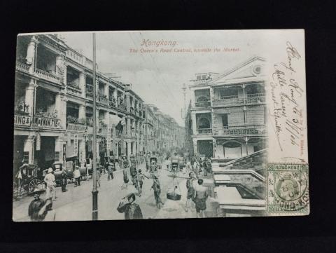 A real photo postcard showing the Central Market (bottom right)