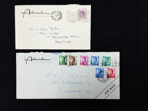Ambassador Hotel envelopes in 1961 and 1964
