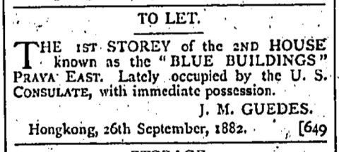 Blue Buildings To Let The Hong Kong Telegraph page 3 18th October 1882