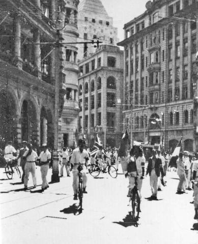 Central district- cyclists gathered for an event 