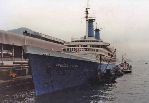 Archille Lauro cruise liner at Ocean Terminal March 1981