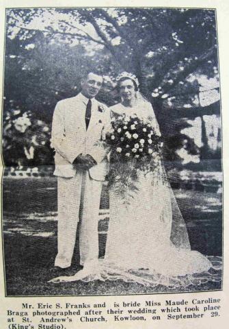 Maude and Eric were married at St Andrew’s, Kowloon