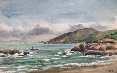 Maude's watercolour: A beach scene in the New Territories