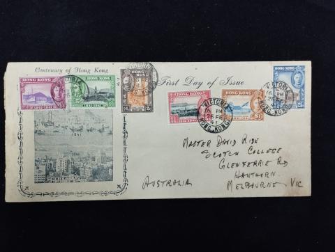A First Day Cover sent by Sir Lindsay Tasman Ride to his son Master David Ride at Scotch College, Australia on 26 February 1941