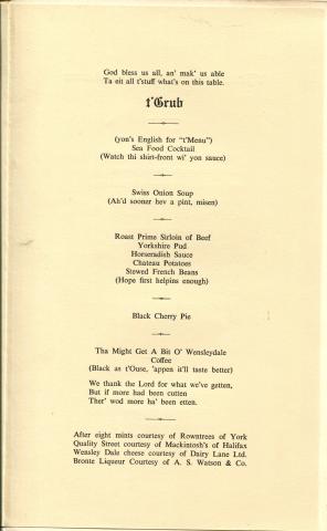 The Society of Yorkshiremen 33rd Annual Dinner-Dance, 1969, Menu