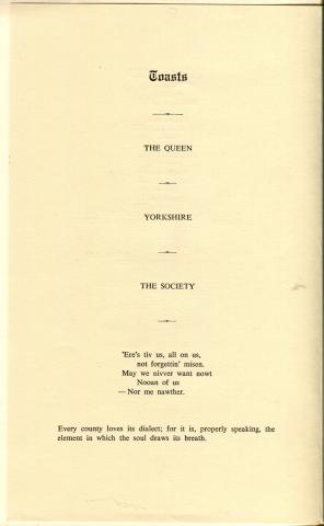 The Society of Yorkshiremen 33rd Annual Dinner-Dance, 1969, Toasts