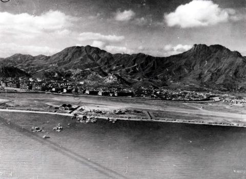 Kai Tak Aerial view of runways 1946