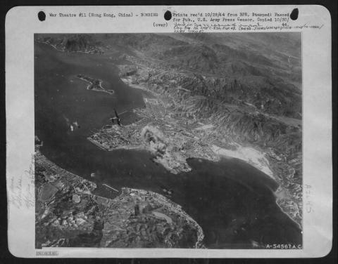 Aerial view of HK Harbour US Airforce Bombing