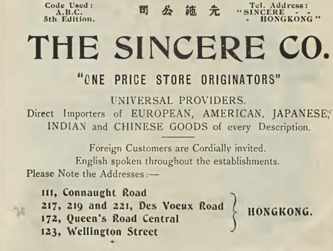 Advert of The Sincere Co. 1907