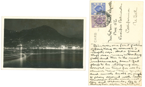 A real photo postcard of Hong Kong's night view on 12 February 1937