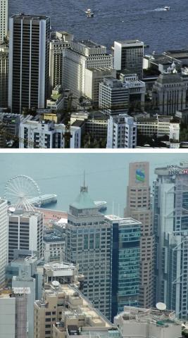 Buildings in Central from the Peak 1980 + 2014