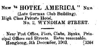 Hotel America advert 1903