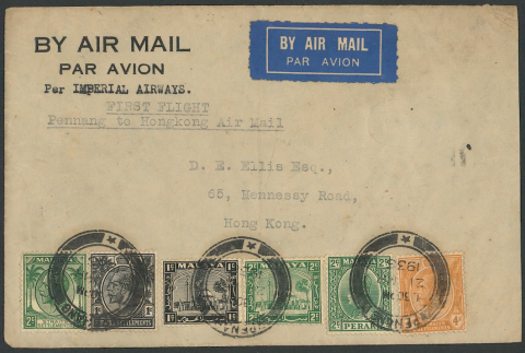 First Flight Pennang to Hongkong Air Mail to D. E. Ellis dated 21 March 1935