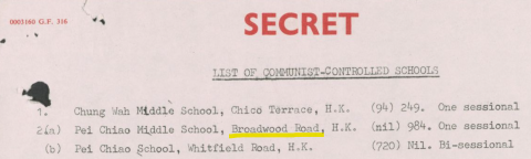 Communist activities in the school at 6 Broadwood Road in 1967