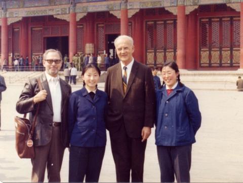 Dr Solomon Bard and Tony Braga with two guides on a cultural visit to China 29 April 1978