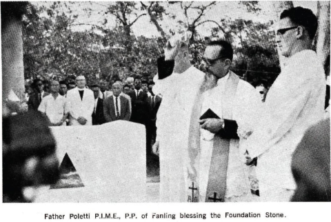 Father Poletti blessing the Foundation Stone at De La Salle College, Fanling 1964