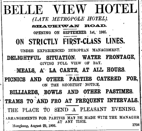 Belle View Hotel late Metropole Hotel The China Mail page 1 3rd September 1906