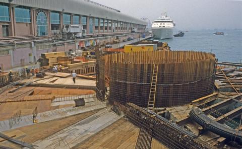 Ocean Terminal construction start of spiral access road for cars to upper decks