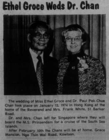 Ethel Groce weds Dr Pak Chue Chan, Troy Free Press And Silex Index, 1974