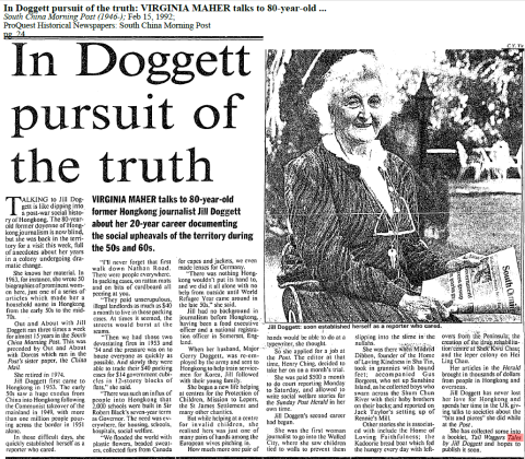 Jill Doggett, article in South China Morning Post, 1992