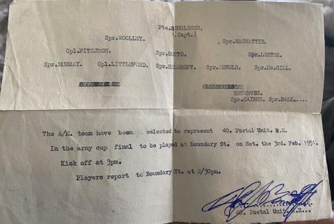 Football Lineup - Army Cup Final - Feb. 3rd, 1951