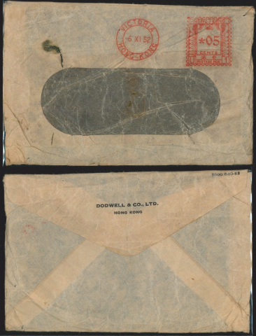 1952 (6 NO) Dodwell & Co. Ltd.’s Metered-stamp windowed cover – with Franking Machine Cancellation (FMC)