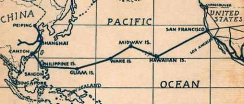 A route map of Pan Am's China Clipper flights