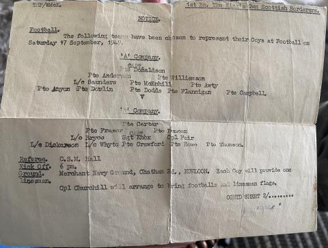 Football Lineup - King's Own Scottish Borders - Sept. 17th, 1949