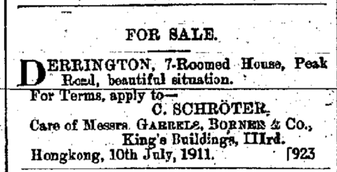 For Sale - Derrington - Hong Kong Daily Press, page 4, 20th September 1911