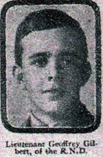 Photo portrait of an unknown newspaper, showing Geoffrey Gilbert as a Lieutenant in the Royal Naval Division, presumably during the First World War.