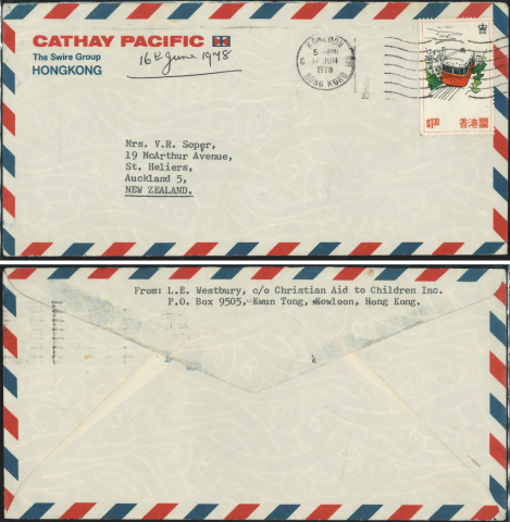 1978 (17 JUN) Cathay Pacific Airways The Swire Group Cover - sent to Mrs. V.R. Soper, 19 McArthur Avenue, St. Heliers, Auckland 5, New Zealand.