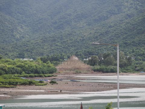 Huge scaffolding for possible theatre performance for Tung Chung Hau Wong Temple