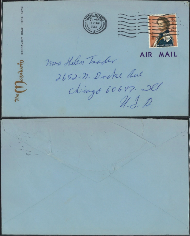1966 (17 MAY) The Mandarin Air Mail Cover - sent to Mrs Helen Irader, 2652-N. Drake Ave, Chicago 60647, Ill, U.S.A