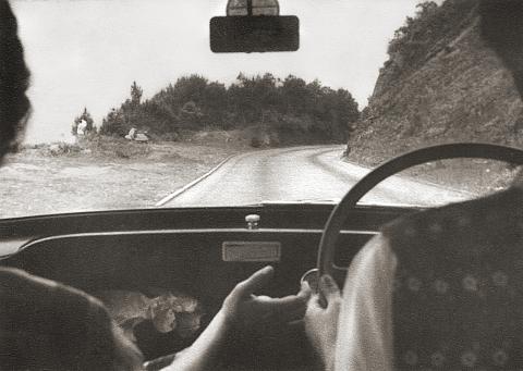 Photo taken from the back seat of a car