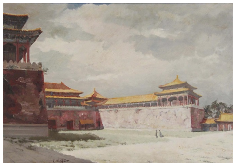 Constantin Kluge, painting of a Chinese building