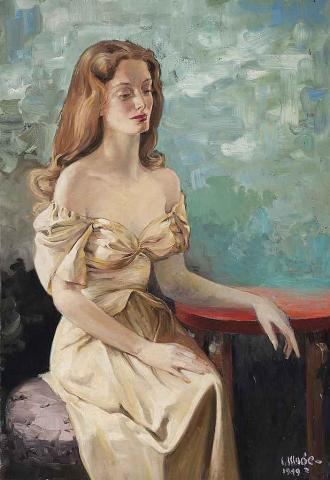 Constantin Kluge, painting of an amber-haired woman, 1949