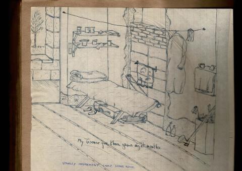 grandads drawing of stanley interment camp (prisioner of war) hk.