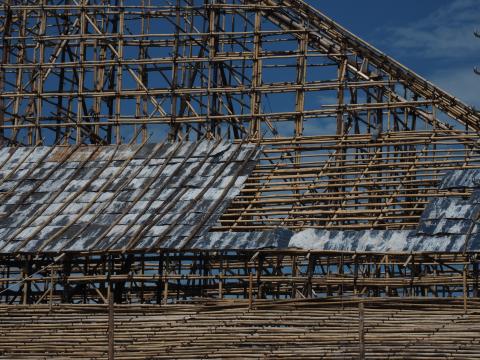 Cedar pole on top of galvinalized steel sheets