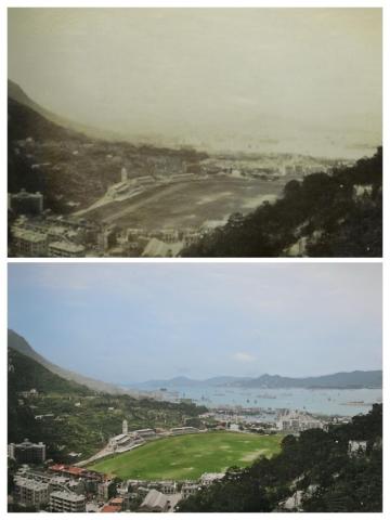 1932 The Racecourse, Happy Valley, coloured and AI enhanced.